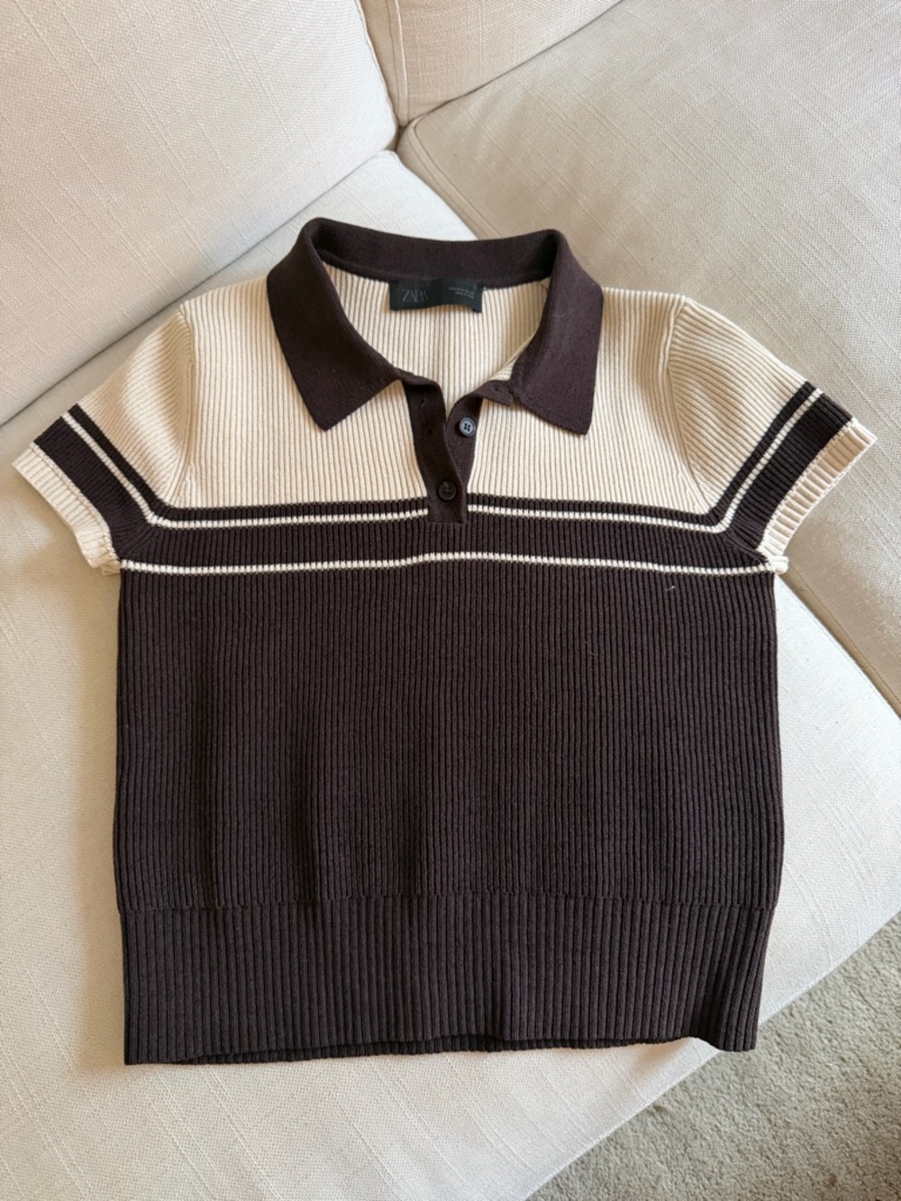 ZARA Ribbed Knit Polo Top